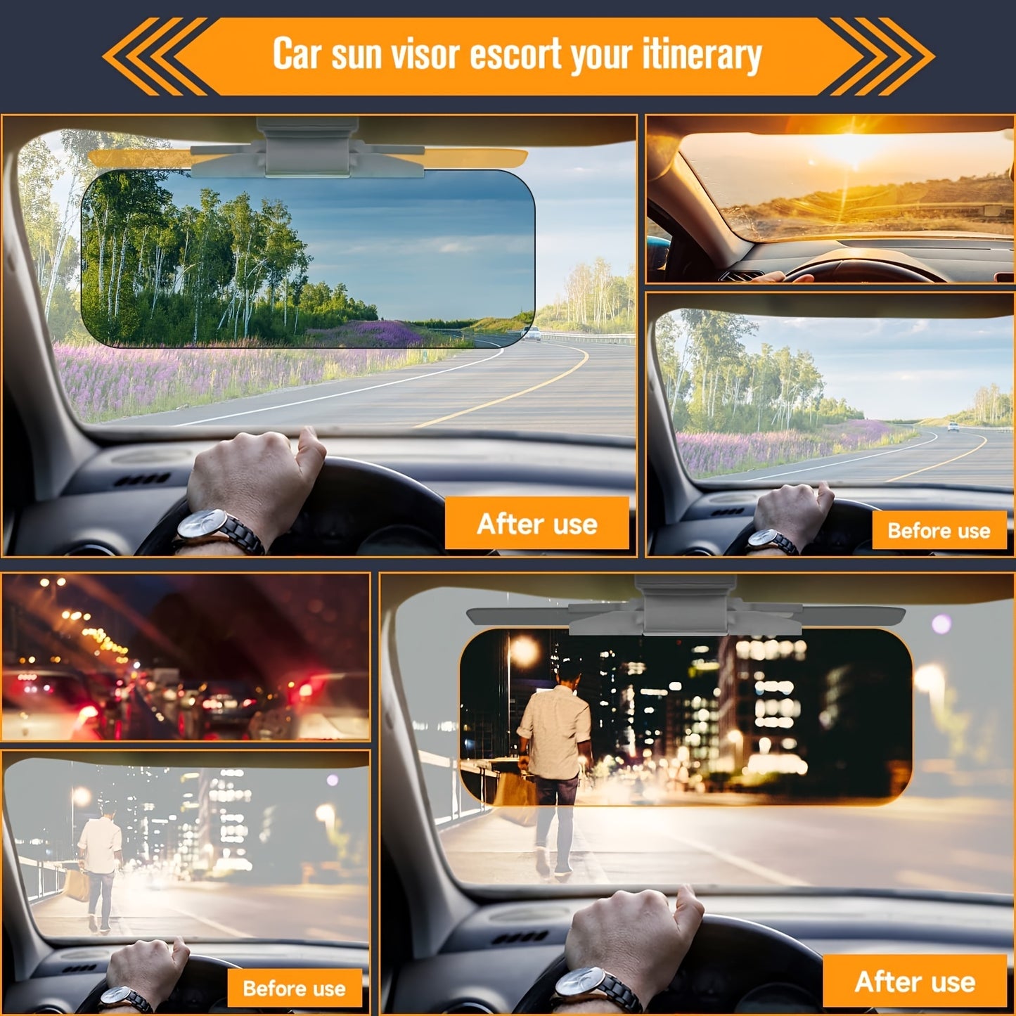 2-in-1 Car Visor: Day & Night Anti-Glare Visor for Automobile Sun Protection & Non-Glare Driving