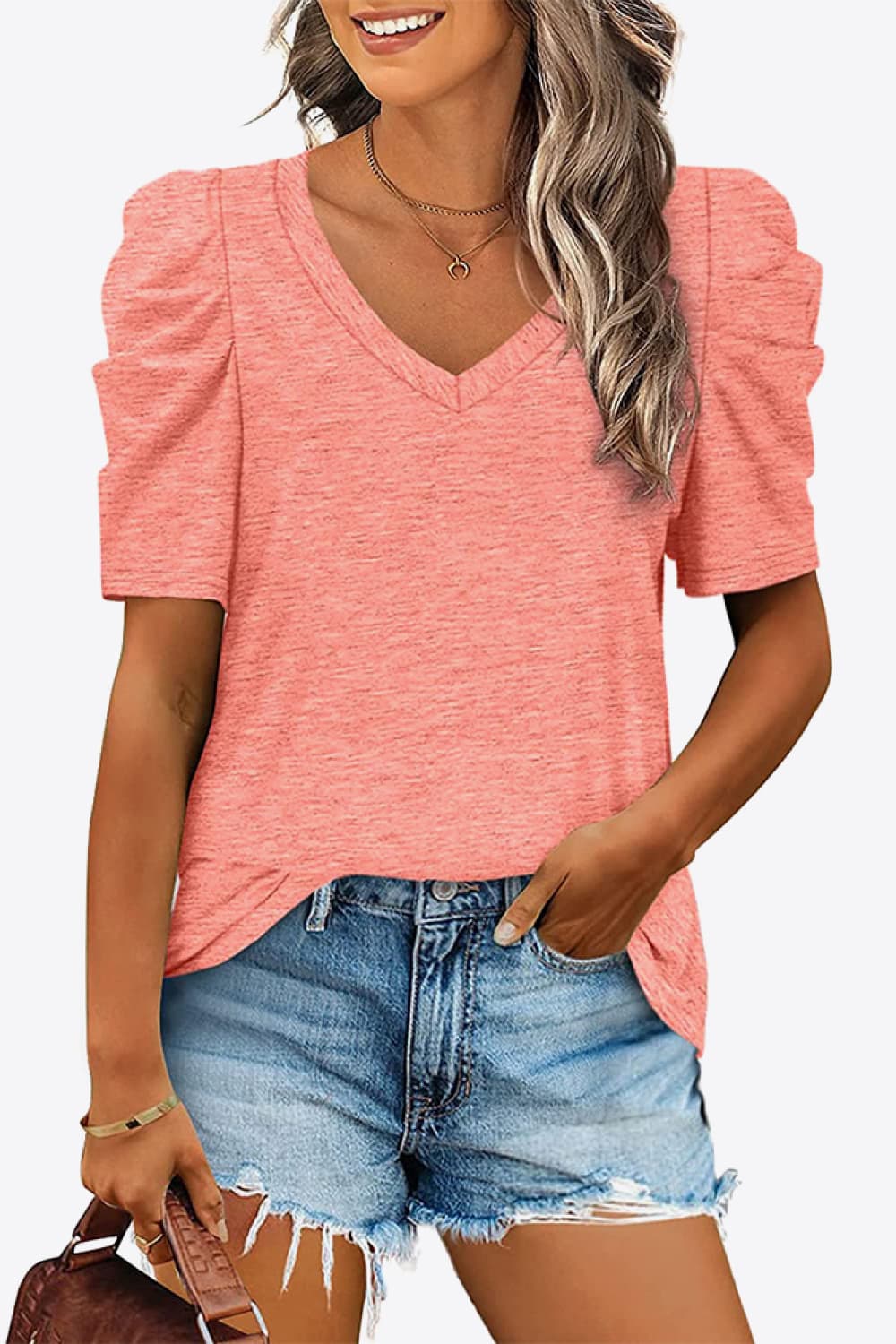 V-Neck Puff Sleeve Tee