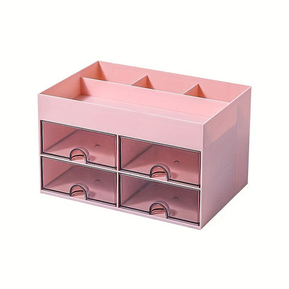 4 Drawer Desktop Makeup Organizer with Drawer - Stylish Desk Caddy for Makeup, Brushes, and Skincare Products - Efficient Storage Solution for Office and Home