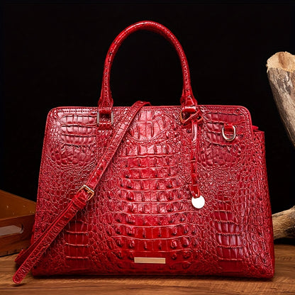 Women's Leather Crossbody Bag - Crocodile Embossed Handbag, Top Handle Satchel Purse for Fashionable Look