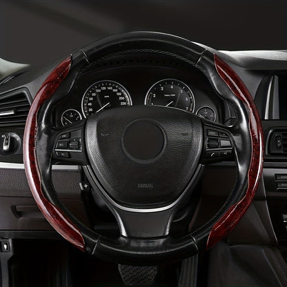 Upgrade Your Ride with a Non-Slip Carbon Fiber Steering Wheel Cover - Classic Wood Grain Design for Men & Women