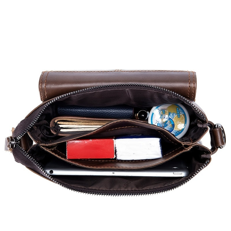 Upgrade Your Style with this Stylish Men's Leather Messenger Bag - Cow Leather Shoulder Bag!