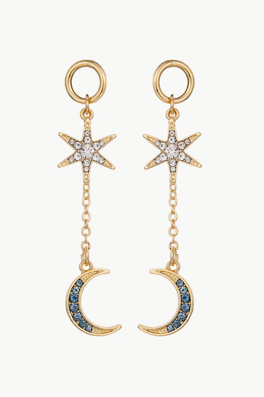 5-Pair Wholesale Inlaid Rhinestone Star and Moon Drop Earrings