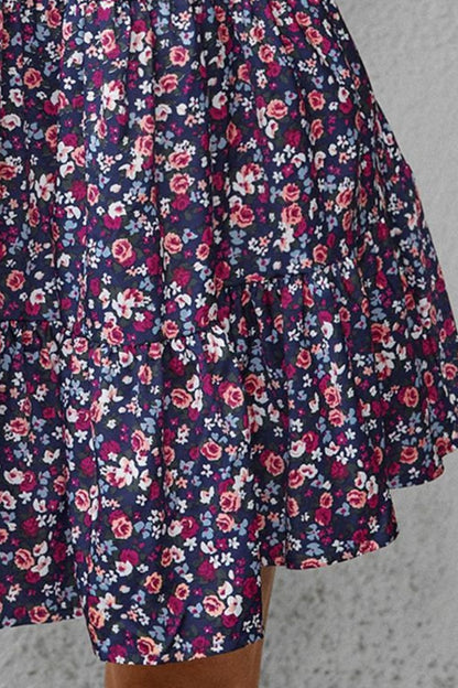 Floral Round Neck Flounce Sleeve Dress