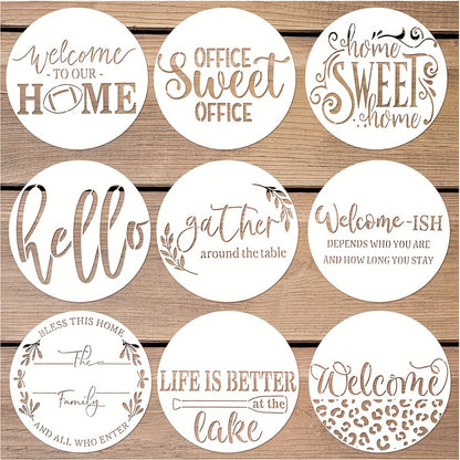 Welcome Stencils For Painting On Wood, Round Reusable Welcome Letters Stencils For Mat Wall Canvas Door, 7.87"