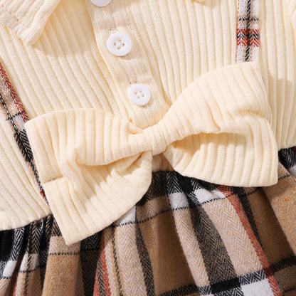 Baby Girl Plaid Collared Bow Detail Dress