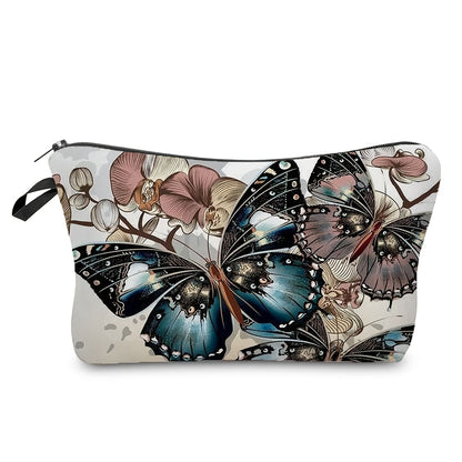 Stylish Butterfly Pattern Makeup Bag - Foldable Cosmetic Bag with Zipper for Toiletries and Travel