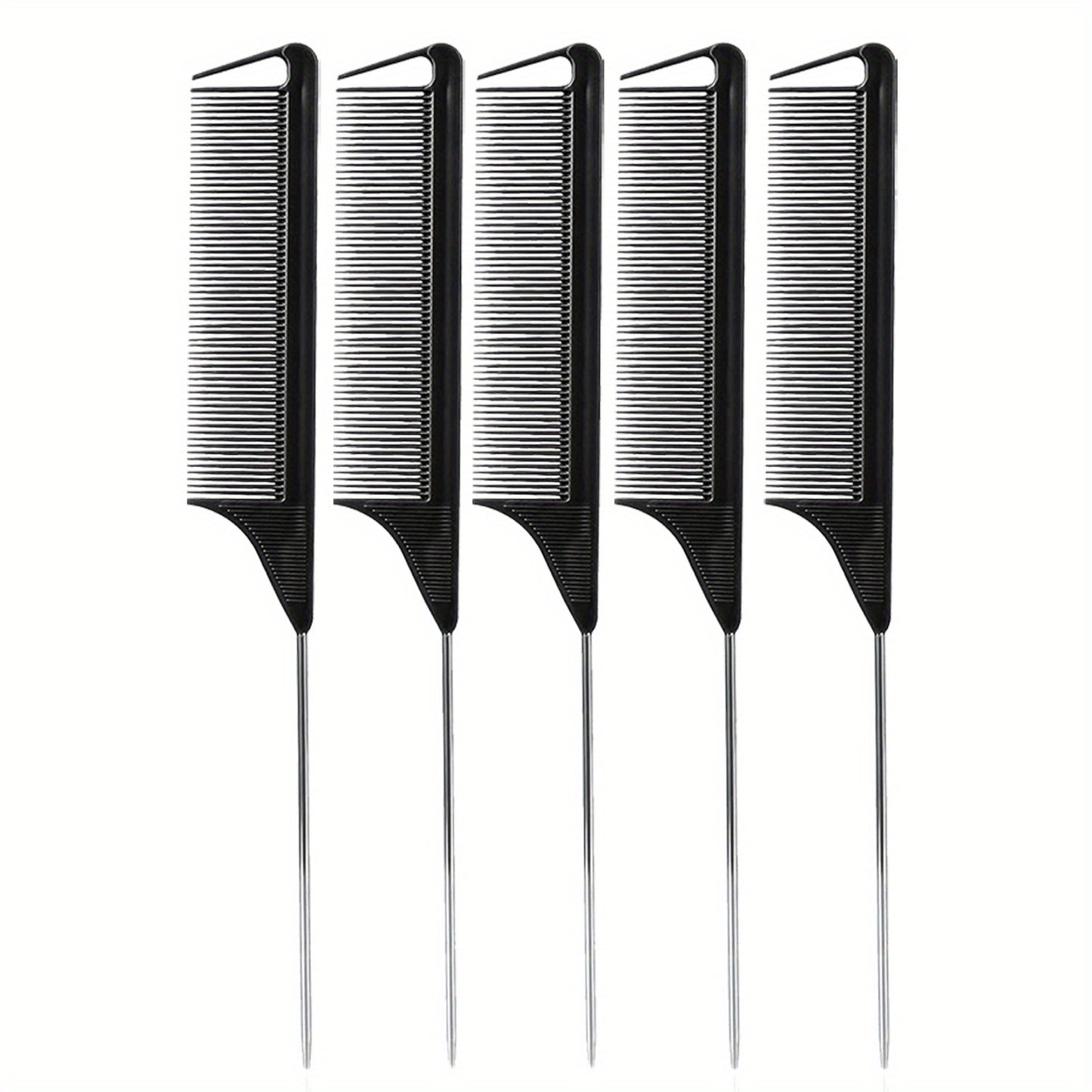 5pcs Professional Hair Styling Comb Set with Long Steel Pin Rat Tail Teasing Combs for Smooth and Controlled Styling