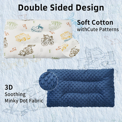 Super Soft & Ergonomic Baby Pillow - Double Sided Cotton & Fabric, Machine Washable