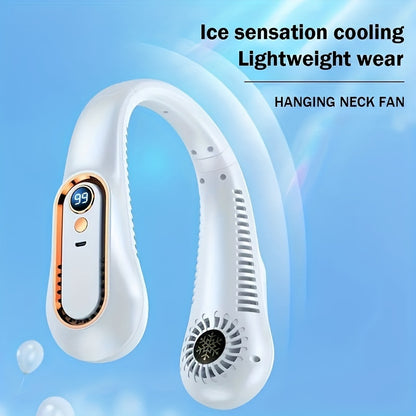 2023 Nouveau ventilateur de cou portable suspendu : ultra-longue endurance, chargement USB, 5 vitesses sans feuilles, rechargeable, silencieux, réfrigération climatisation cuisine extérieur bureau réfrigération artefact cadeau pour petit ami/petite amie 