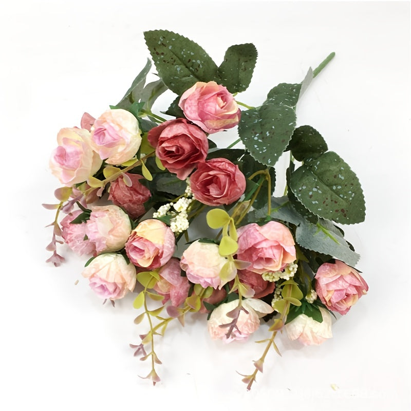 21-Head Mini Rose Bouquet - Perfect for Weddings, Offices & Decorating Home & Garden (Pink)