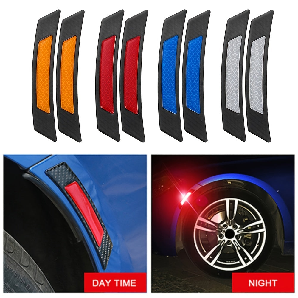 2Pcs Car Wheel Eyebrows Bump Protector, Auto Reflective Stickers Carbon Fiber Print Edge Protection Strip Collision Warning Decoration Car Accessaries