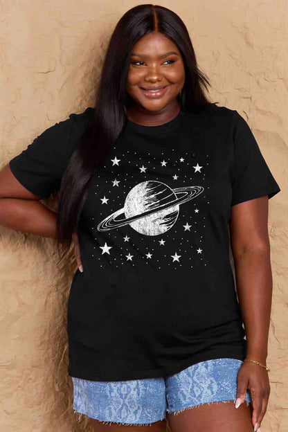 T-shirt en coton avec image Planet, taille réelle, Simply Love