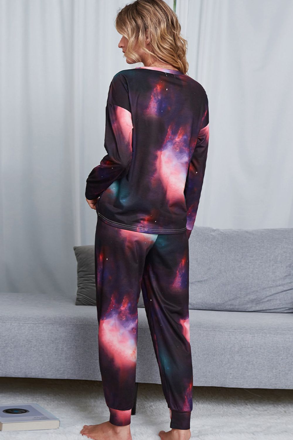 Tie-Dye Crewneck Top and Drawstring Waist Joggers Lounge Set