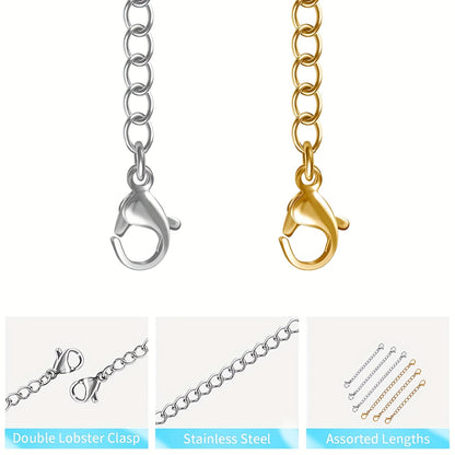 5/10Pcs Golden Silvery Stainless Steel Necklace Chain Extenders, Jewelry Extenders Chains For Necklaces Bracelets, Chain Extenders For Necklace, Bangles And Jewelry Making Chain Links