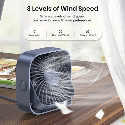 Ventilateur de bureau USB portable TOPK – 4 pouces, 3 vitesses, rotation à 360°, super silencieux pour la maison, le bureau, la chambre et plus encore ! 