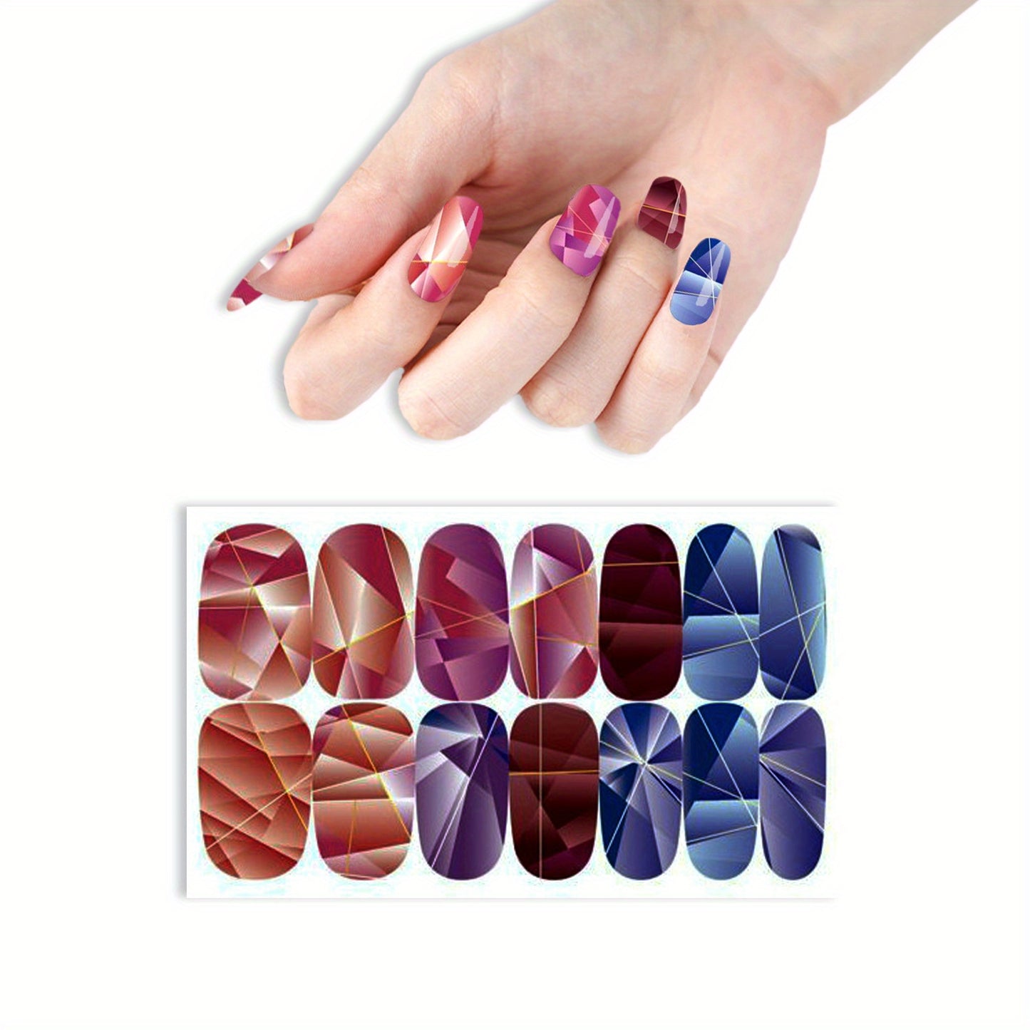 6 feuilles d'autocollants pour ongles aux couleurs vives – Décalcomanies auto-adhésives pour le nail art et l'artisanat – Comprend de la colle à ongles ! 