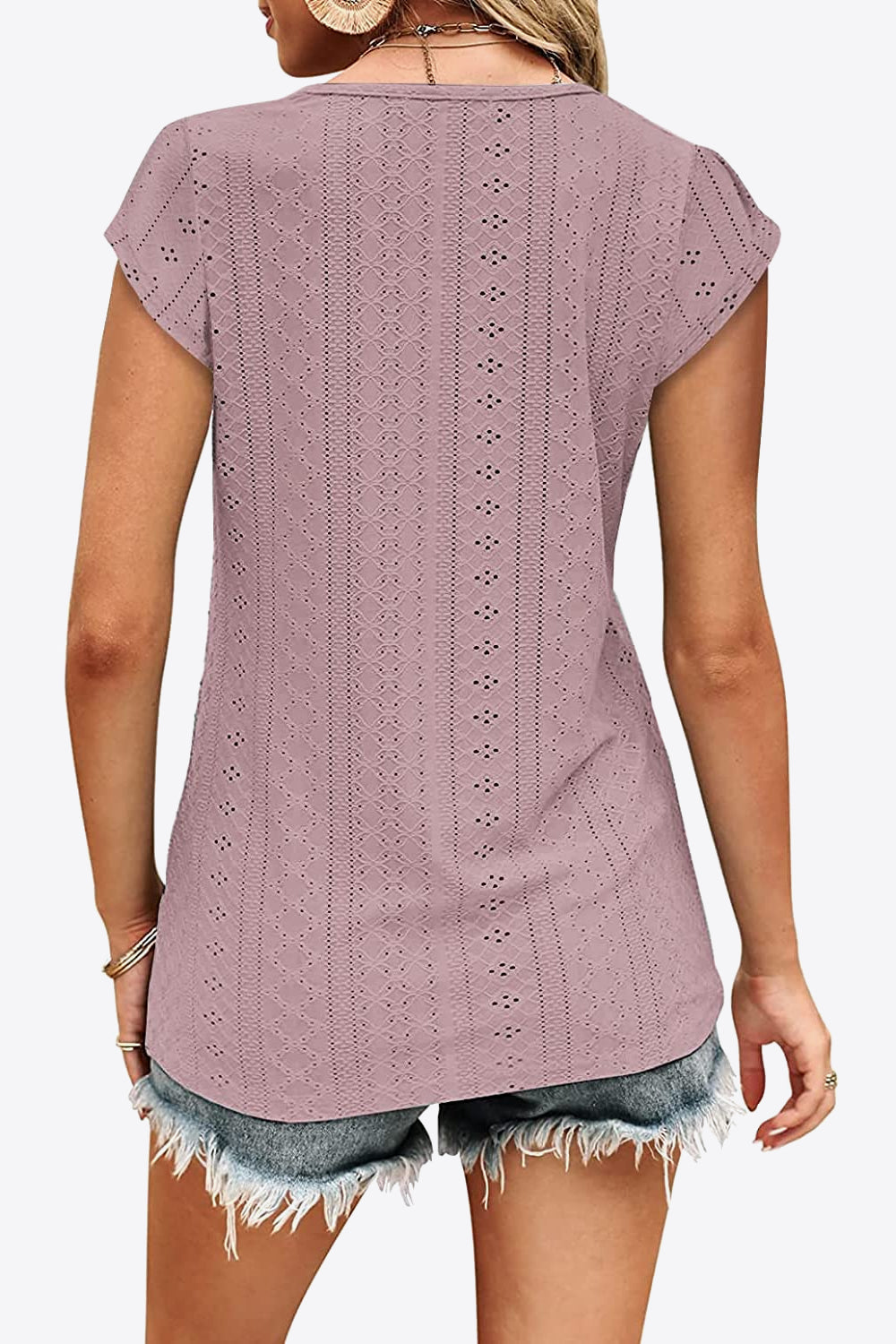 Eyelet Contrast V-Neck Tee