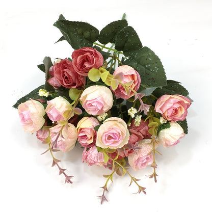 21-Head Mini Rose Bouquet - Perfect for Weddings, Offices & Decorating Home & Garden (Pink)