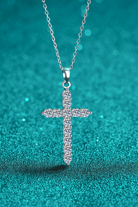 925 Sterling Silver Cross Moissanite Necklace