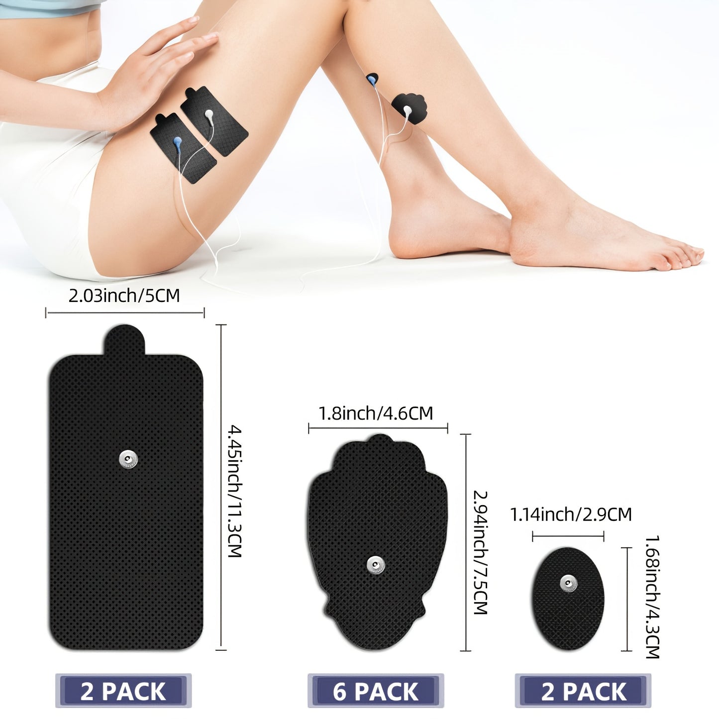 Unit Electrode Pads Reusable Self-Adhesive Replacement Massage Pads Latex Free, Standard Connection Snap On Cable For Tens EMS Massager