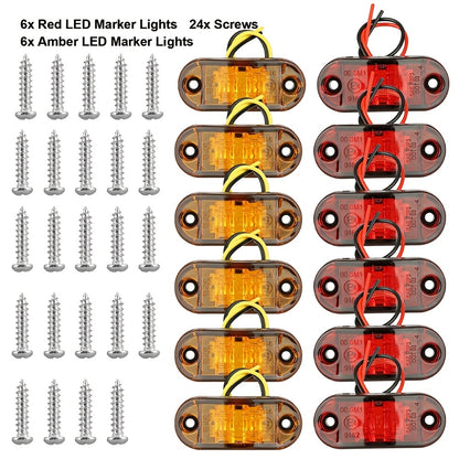 12 pièces 2.5 "LED voiture ovale dégagement côté lumière ambre et rouge 1.2W feux de position, feu de position de dégagement latéral 