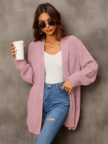 Warm Fall Mixed Knit Open Front Longline Cardigan