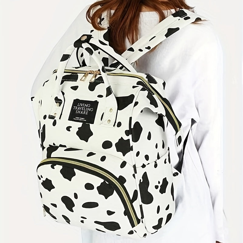 Stylish Cow Pattern Backpack: Trendy Zipper Rucksack for Versatile Women's Travel Diaper Bag