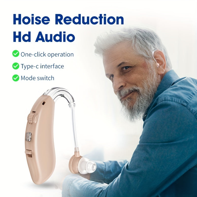 Type-C Rechargeable Hearing Aid with Multimode Comfort, Intelligent Noise Reduction & BTE Style