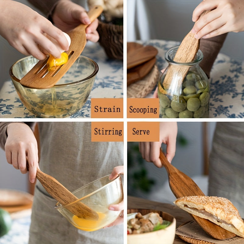 5pcs Long-handled Wooden Spatula Stirring Cooking Spatula Cookware Set, Wooden Cooking Cookware Utensils