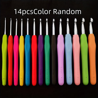 9/12/14pcs Crochet Hooks Set, Ergonomic Grip Colorful Soft Handles And Aluminum Crochet Hooks For Arthritis And Beginners, Random Colour