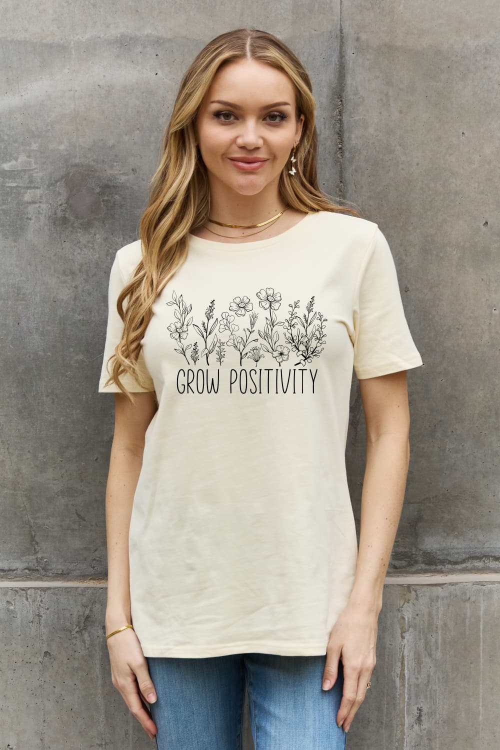 T-shirt en coton graphique Simply Love GROW POSITIVITY