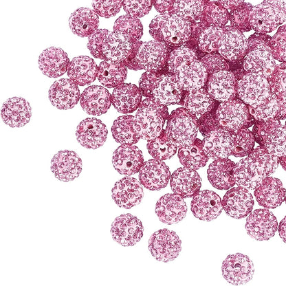 100pcs 10mm Fuchsia Rhinestone Pave Disco Ball Clay Beads, Polymer Clay Rhinestone Beads Round Charms Crystal Beads