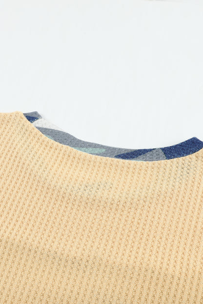 Camouflage Color Block Waffle Knit Pullover