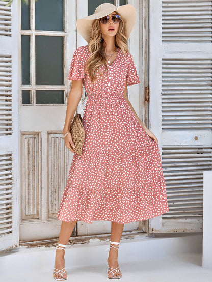 Printed Flutter Sleeve Tiered Dress