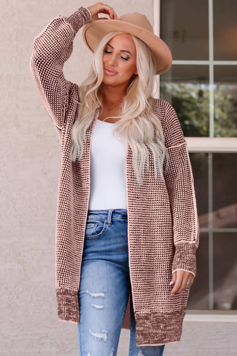 Cardigan long chiné ouvert sur le devant