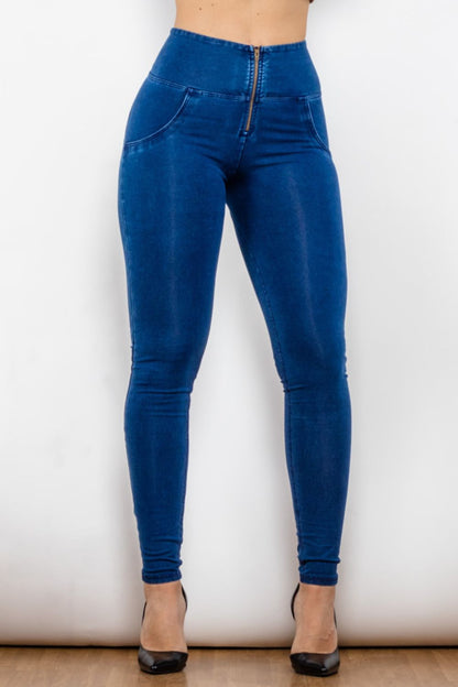 Jean long skinny taille haute zippé