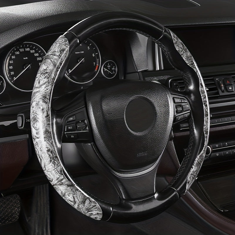 Upgrade Your Ride with a Non-Slip Carbon Fiber Steering Wheel Cover - Classic Wood Grain Design for Men & Women