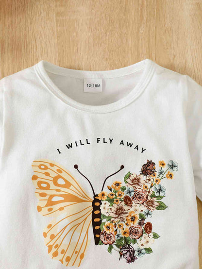 I Will FLY AWAY Butterfly Graphic Tee and Floral Print Flare Pants Kit