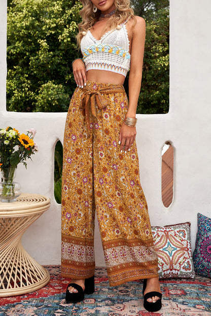 Bohemian Wide Leg Belted Pants