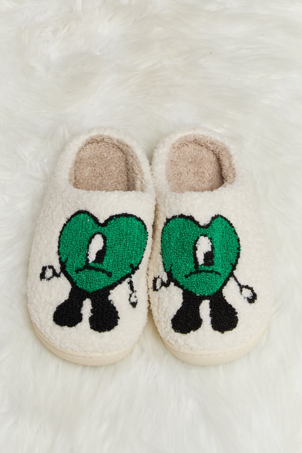 Melody Love Heart Print Plush Slippers