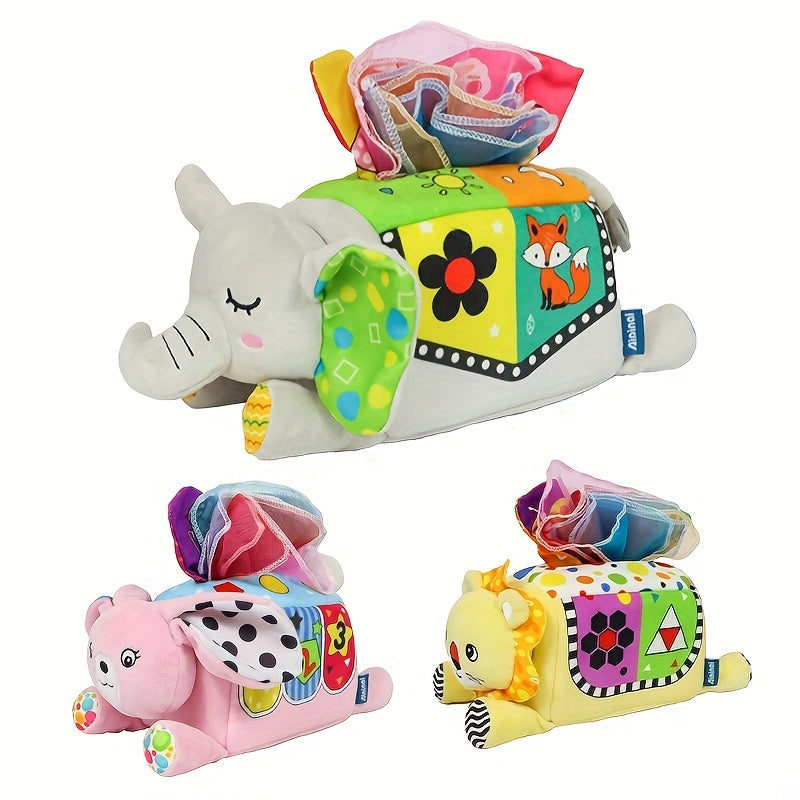 The New Animal-shaped Three-dimensional Tissue Box Baby Can't Tear It. Tissue Box Children's Finger Exercise Pulling Toys, Built-in 3 Pieces Of Ring Paper And 8pcs Gauze, To Meet The Baby's Desire To Tear Behavior