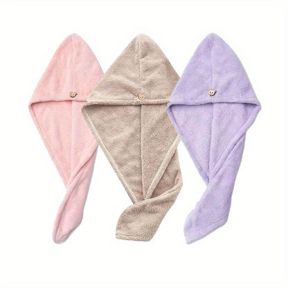 3pcs Quick-Dry Microfiber Hair Towel Cap - Soft & Gentle Hair Drying Turban