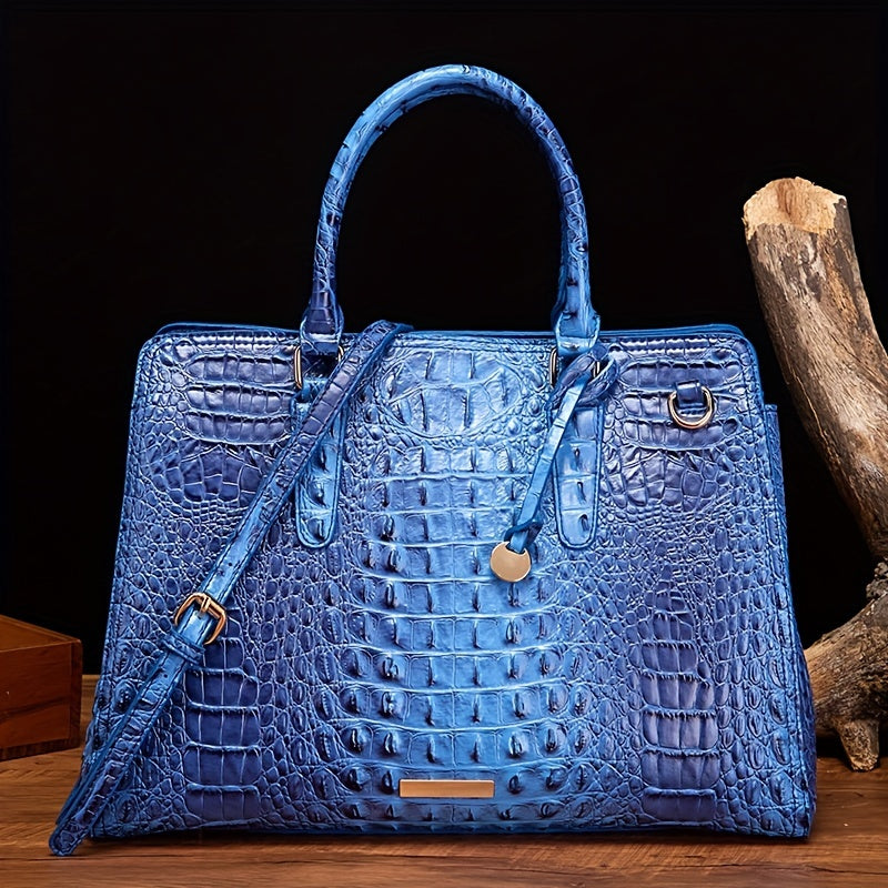 Women's Leather Crossbody Bag - Crocodile Embossed Handbag, Top Handle Satchel Purse for Fashionable Look