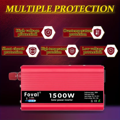 500W/1500W Car Power Inverter - Convert DC 12V to AC 110V/120V with 1 USB Port