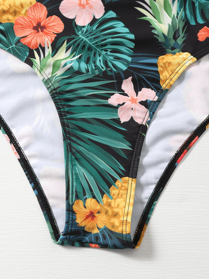 Maillot de bain une pièce à épaules dénudées et imprimé botanique