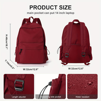 Women's Minimalist Solid Color Preppy Backpack - All-Match Zipper School Bag for Travel & School