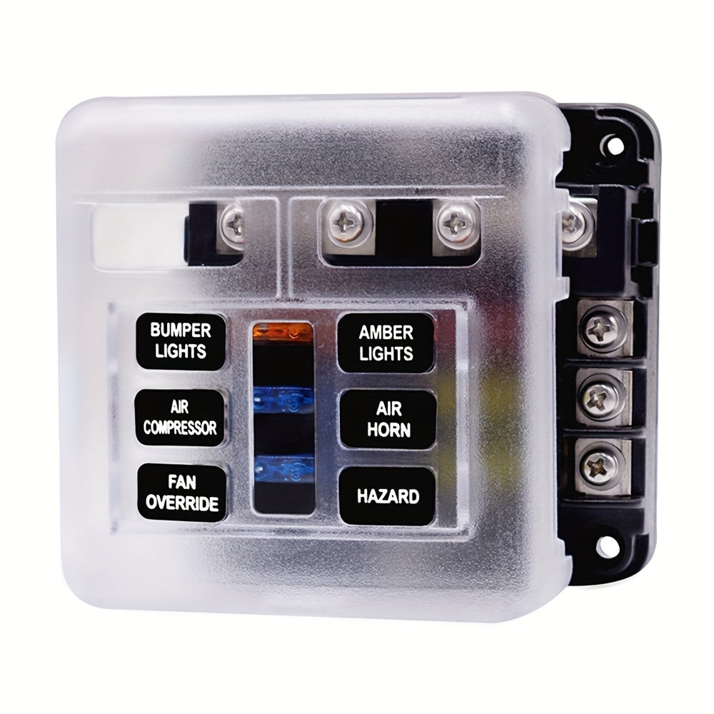 12V/32V Universal Fuse Box Holder With LED Indicator Light - 6/12 Way Blade Portable Car Fuse Box For Auto/Boat Protection