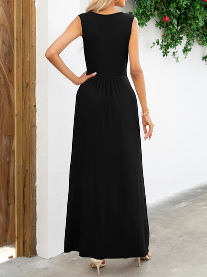 Robe longue sans manches à col surplis