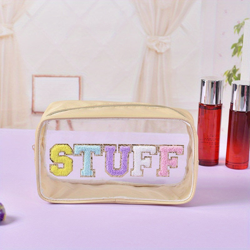 Waterproof Transparent PVC Toiletry Bag Large Capacity Zipper Makeup Bag Embroidery Letter Travel Stuff Cosmetic Bag Pouch For Lady